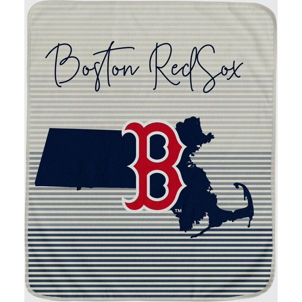 Boston Red Sox State Stripe Larger Ultra Soft Plush Throw Blanket MLB Licensed